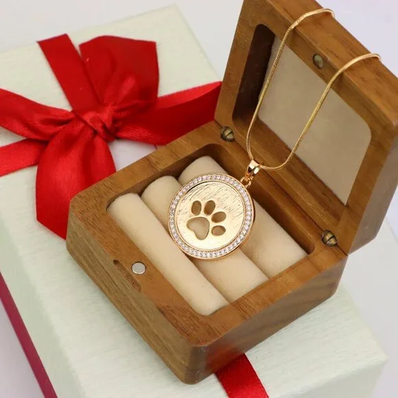 "Rose Gold Circle Pendant with Paw Print Cutout and Stone Border, XPPT1242 - Picture 11 of 11